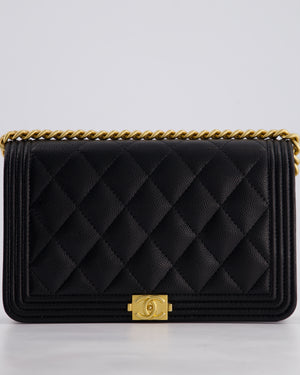 *HOT* Chanel Black Boy Wallet on Chain in Caviar Leather with Brushed Gold Hardware