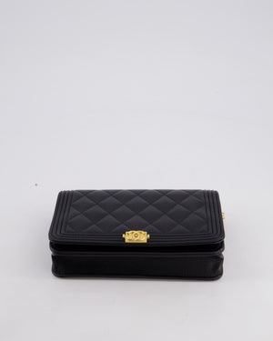*HOT* Chanel Black Boy Wallet on Chain in Caviar Leather with Brushed Gold Hardware