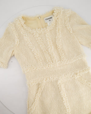 Chanel 10/P Cream Short Sleeve Tweed Midi Dress Size FR 36 (UK 8)
