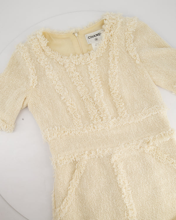 Chanel 10/P Cream Short Sleeve Tweed Midi Dress Size FR 36 (UK 8)
