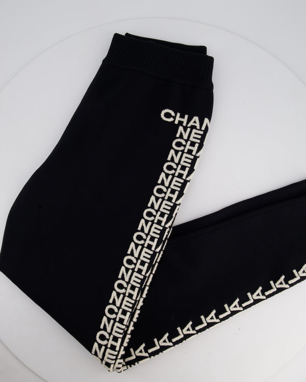 Chanel 19B Black Wool Jogging Bottom with Chanel Embroidery Detail Size FR 44 (UK 14) RRP £1,400