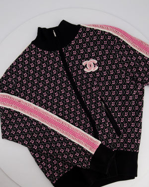 Chanel 23K Pink and Black Two-Piece Knit Tracksuit with Monogram Detail Set Size FR 42 (UK 14) / FR 44 ( UK 16)