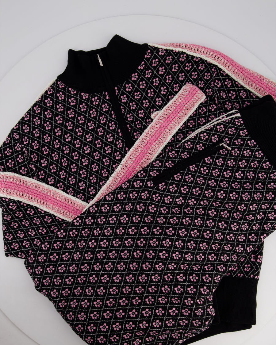 Chanel 23K Pink and Black Two-Piece Knit Tracksuit with Monogram Detail Set Size FR 42 (UK 14) / FR 44 ( UK 16)
