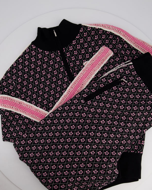 Chanel 23K Pink and Black Two-Piece Knit Tracksuit with Monogram Detail Set Size FR 42 (UK 14) / FR 44 ( UK 16)