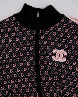 Chanel 23K Pink and Black Two-Piece Knit Tracksuit with Monogram Detail Set Size FR 42 (UK 14) / FR 44 ( UK 16)