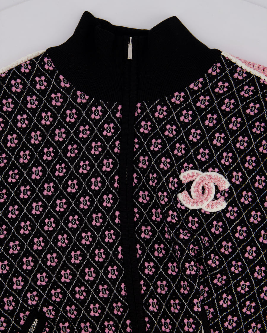 Chanel 23K Pink and Black Two-Piece Knit Tracksuit with Monogram Detail Set Size FR 42 (UK 14) / FR 44 ( UK 16)