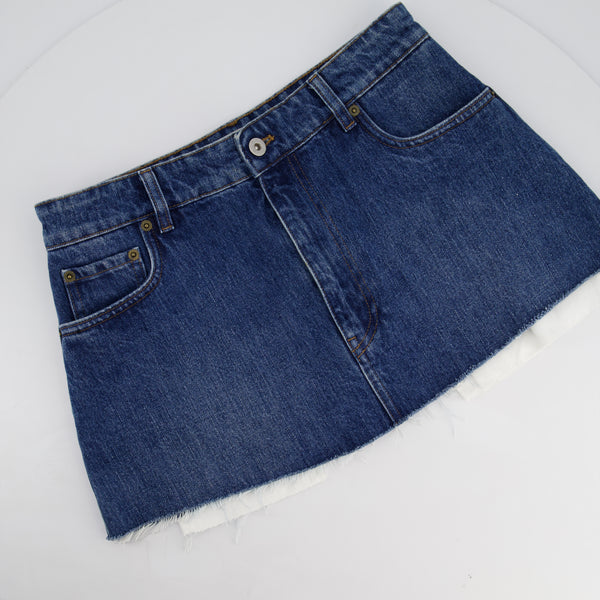 Miu Miu Denim Mini Skirt with Logo Detail Size IT 38 (UK 6