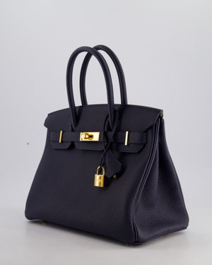 *HOT* Hermès Birkin Bag 30cm Retourne in Blue Nuit Togo Leather with Gold Hardware