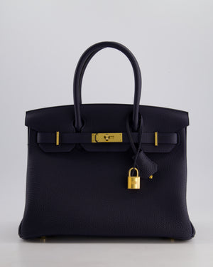 *HOT* Hermès Birkin Bag 30cm Retourne in Blue Nuit Togo Leather with Gold Hardware