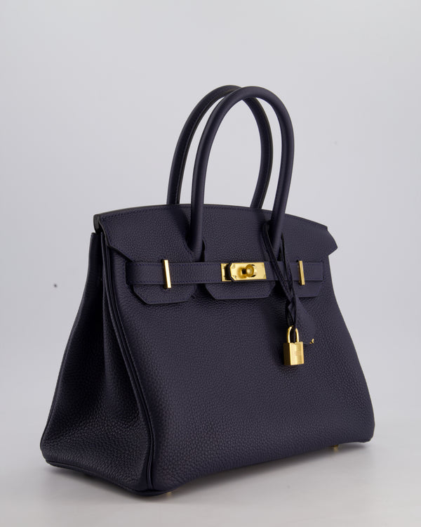 *HOT* Hermès Birkin Bag 30cm Retourne in Blue Nuit Togo Leather with Gold Hardware