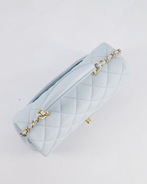 *HOT* Chanel Baby Blue Mini Rectangular Top Handle Bag in Lambskin Leather with Champagne Gold Hardware