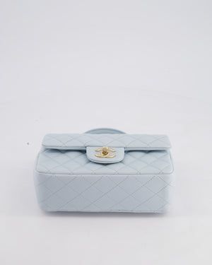 *HOT* Chanel Baby Blue Mini Rectangular Top Handle Bag in Lambskin Leather with Champagne Gold Hardware