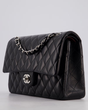 Chanel Black Medium Classic Double Flap Bag in Lambskin Leather with Silver Hardware