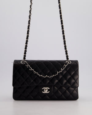 Chanel Black Medium Classic Double Flap Bag in Lambskin Leather with Silver Hardware