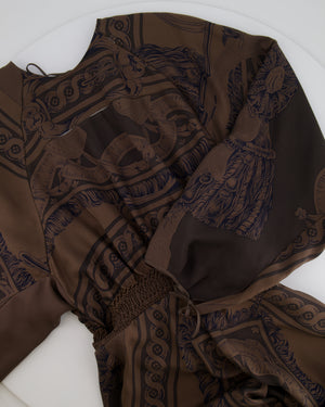 Hermès Brown Silk Printed Bride de Cour Midi Dress Size FR 38 (UK 10) RRP £3,180