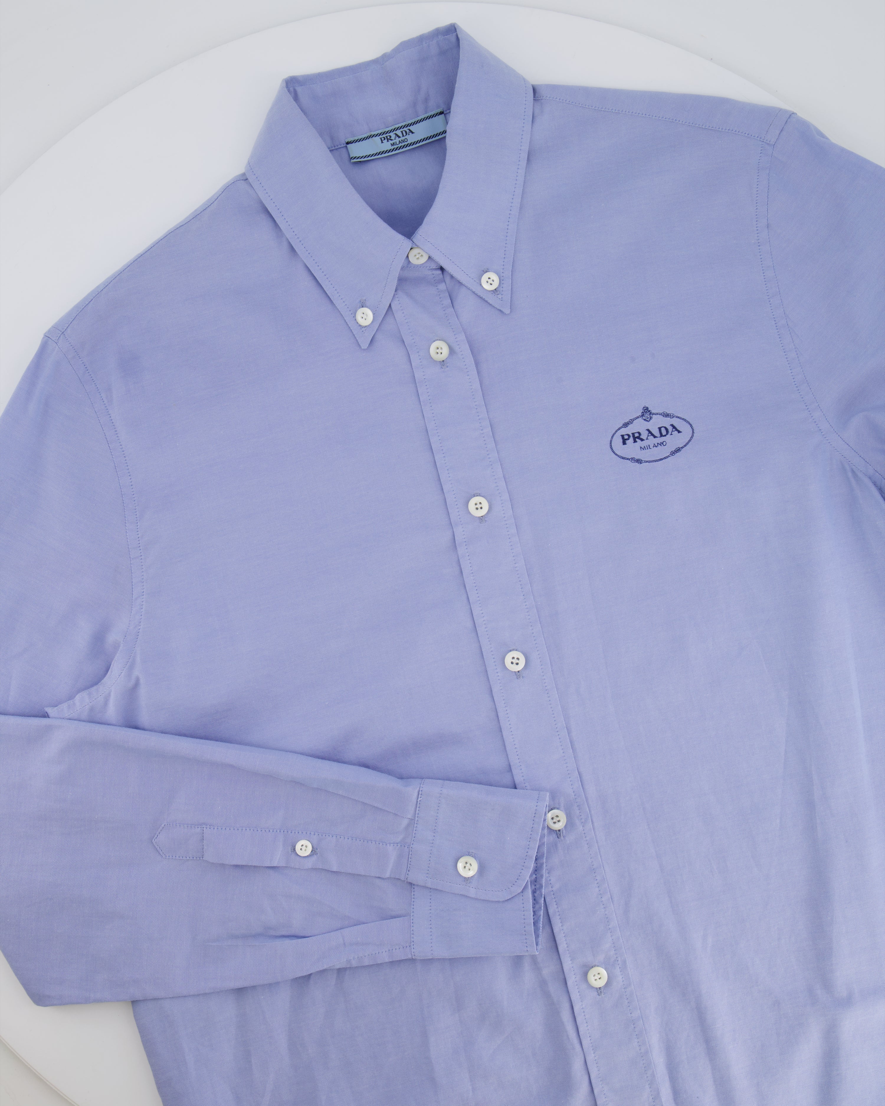 Prada Blue Cotton Oversized Shirt with Logo Detail Size IT