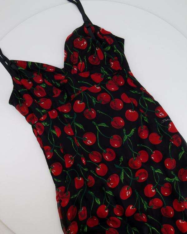Dolce & Gabbana Black Cherry Printed Silk Maxi Chiffon Dress with Open Back Detail Size IT 42 (UK 10) RRP £3,850