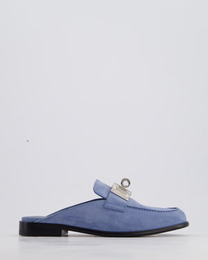 Hermès Light Blue Suede Lota Mules with Palladium Hardware Size EU 37
