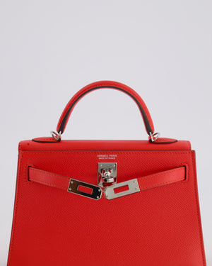 Hermes Mini Kelly II 20cm in Rouge Casaque Epsom Leather with Palladium Hardware