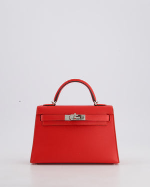Hermes Mini Kelly II 20cm in Rouge Casaque Epsom Leather with Palladium Hardware