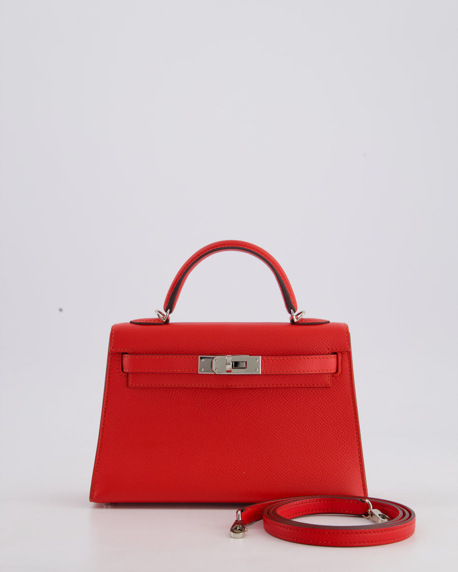 Hermes Mini Kelly II 20cm in Rouge Casaque Epsom Leather with Palladium Hardware