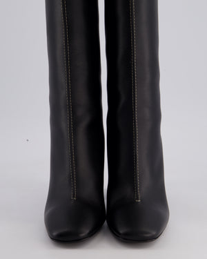 Hermès Black Dressage High Boots with White Contrast Stitch Details Size EU 37