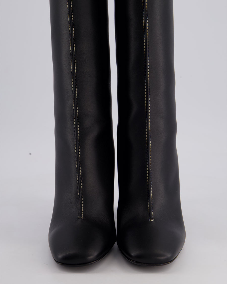 Hermès Black Dressage High Boots with White Contrast Stitch Details Size EU 37