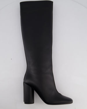 Hermès Black Dressage High Boots with White Contrast Stitch Details Size EU 37