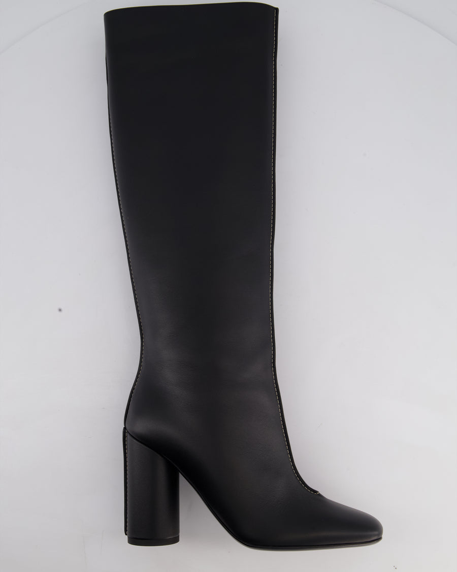 Hermès Black Dressage High Boots with White Contrast Stitch Details Size EU 37