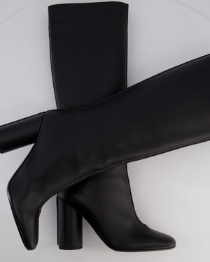 Hermès Black Dressage High Boots with White Contrast Stitch Details Size EU 37