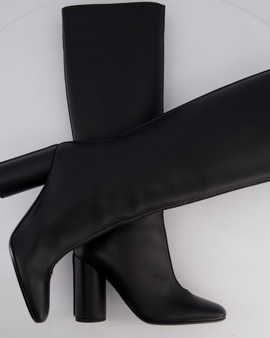 Hermès Black Dressage High Boots with White Contrast Stitch Details Size EU 37