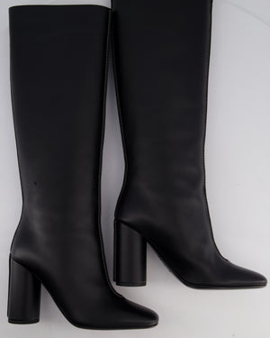 Hermès Black Dressage High Boots with White Contrast Stitch Details Size EU 37