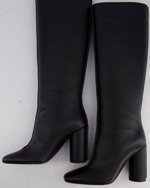 Hermès Black Dressage High Boots with White Contrast Stitch Details Size EU 37