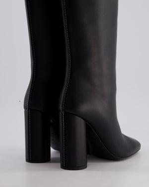 Hermès Black Dressage High Boots with White Contrast Stitch Details Size EU 37
