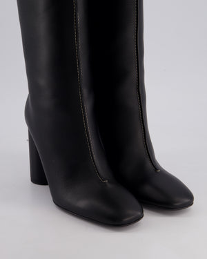 Hermès Black Dressage High Boots with White Contrast Stitch Details Size EU 37