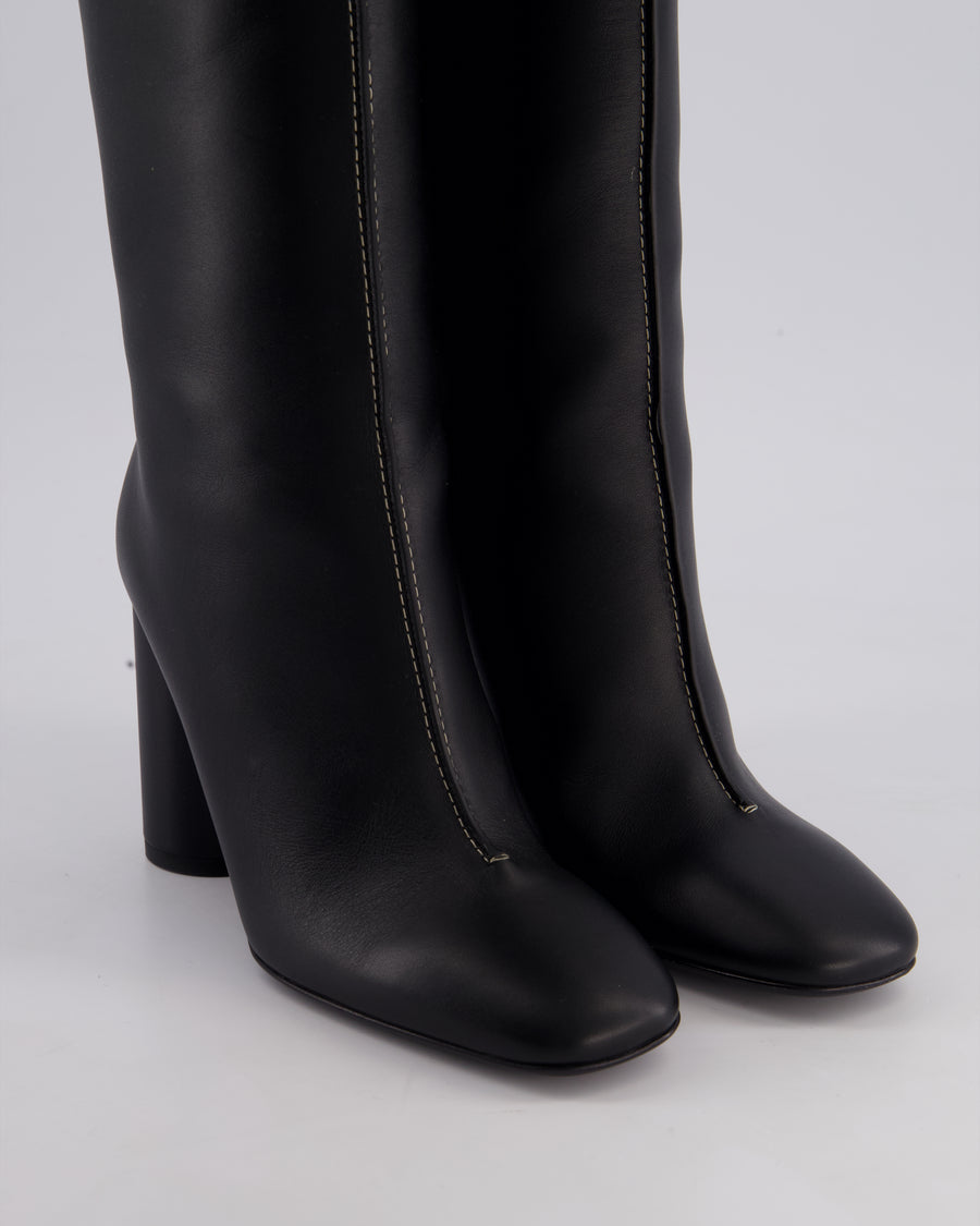 Hermès Black Dressage High Boots with White Contrast Stitch Details Size EU 37