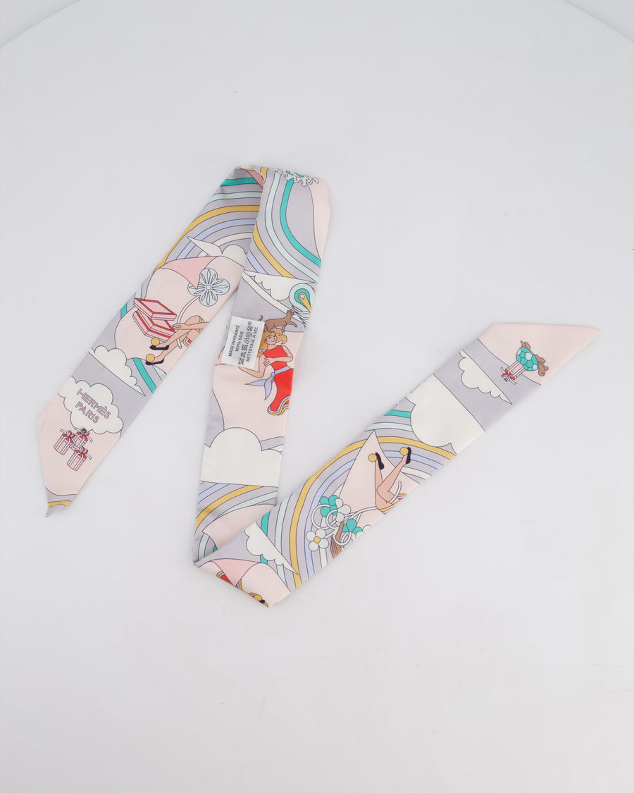 Hermès Multi Colour Super Silk Whimsical Design Twilly