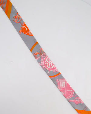 Hermès Grey Colour Super Silk Ex-libris Pattern Design Twilly