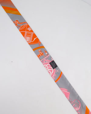 Hermès Grey Colour Super Silk Ex-libris Pattern Design Twilly