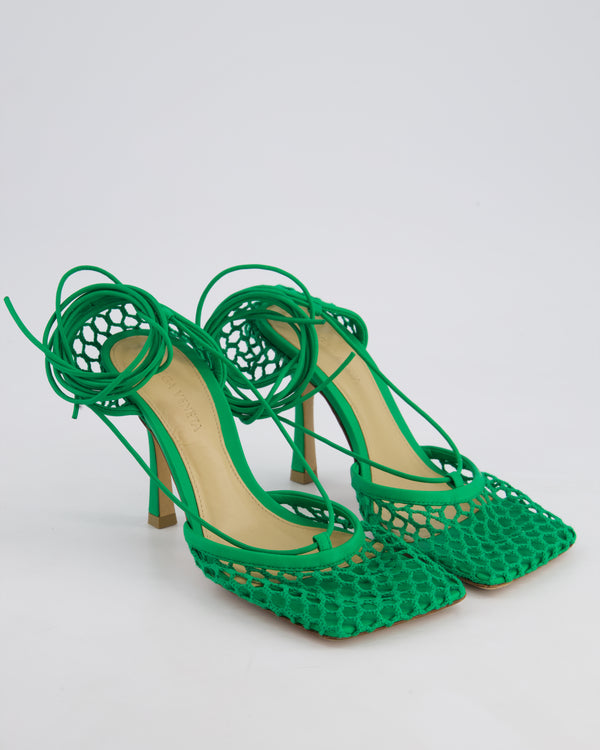Bottega Veneta Green Wraparound Stretch Web Heels Size EU 35.5