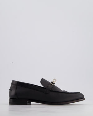 Hermès Black Satin Destin Loafers with Palladium Kelly Clasp Detail Size EU 36.5