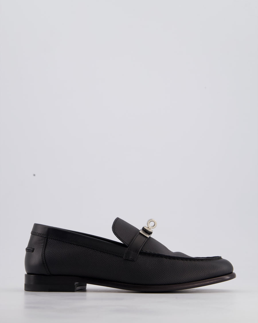 Hermès Black Satin Destin Loafers with Palladium Kelly Clasp Detail Size EU 36.5