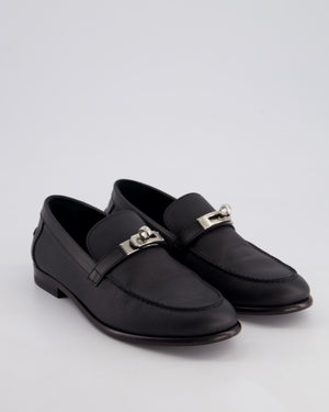 Hermès Black Satin Destin Loafers with Palladium Kelly Clasp Detail Size EU 36.5