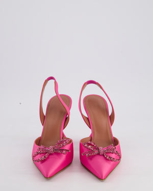 Amina Muaddi Rose Crystal Embellished Satin Rosie Slingback Size EU 36