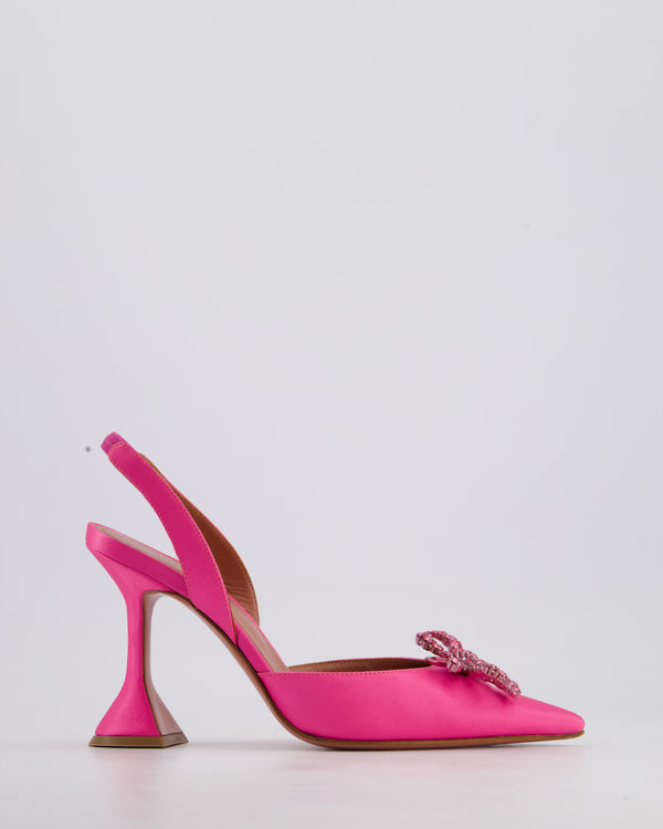 Amina Muaddi Rose Crystal Embellished Satin Rosie Slingback Size EU 36