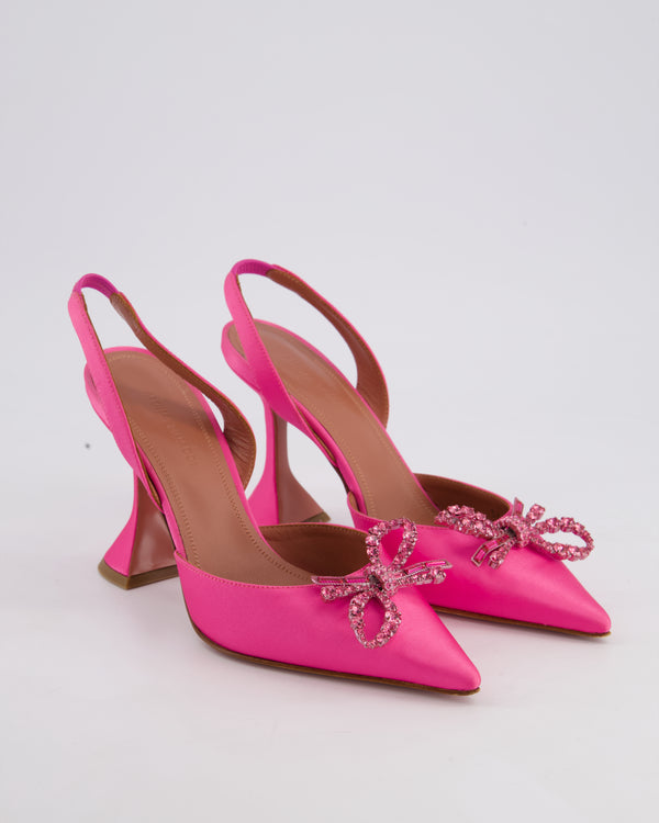 Amina Muaddi Rose Crystal Embellished Satin Rosie Slingback Size EU 36