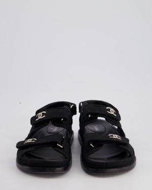 Chanel Black Grosgrain Dad Sandals with Crystal CC Logo Size EU 36.5