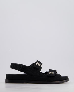 Chanel Black Grosgrain Dad Sandals with Crystal CC Logo Size EU 36.5