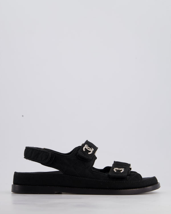 Chanel Black Grosgrain Dad Sandals with Crystal CC Logo Size EU 36.5