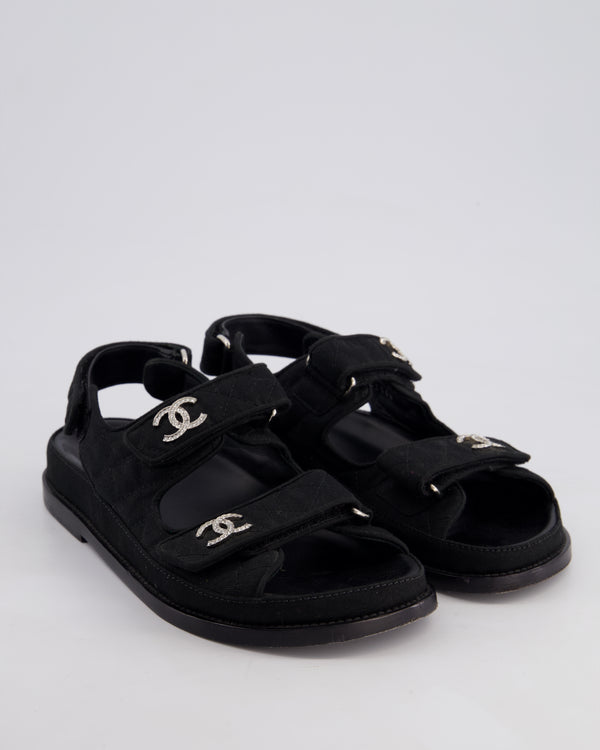 Chanel Black Grosgrain Dad Sandals with Crystal CC Logo Size EU 36.5
